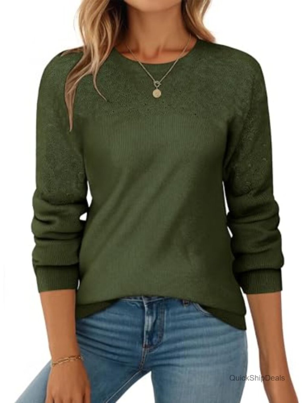 Womens Crewneck Knit Sweater Pullover Long Sleeve Lightweight Texture